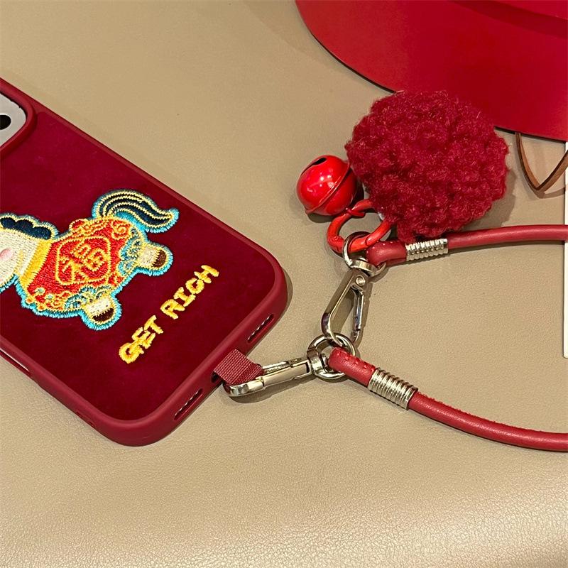 Chinese Festive Embroidery Fu Character Horse Case for iPhone 17/16 Pro Max/15/14