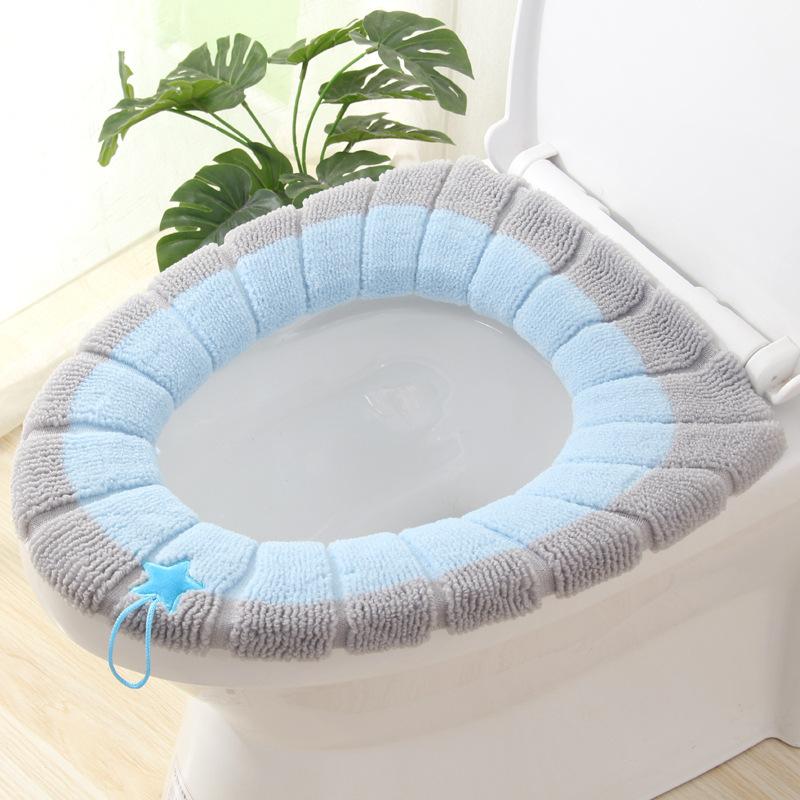 Knitted toilet seat cushion for winter warmth, washable toilet seat with handle, plush toilet seat cushion, toilet cover