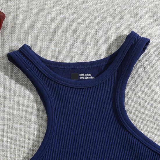 Women Running Vest O-Neck Sleeveless Short Tank Tops Solid Color Ribbed Elastic Fitting Quick Drying Racer Back Vest