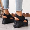 Damen Sommer Plateau Keilsandalen Atmungsaktives Gewebtes Elastisches Obermaterial Offene Zehenpartie Schnürung Bequem Weich Besohlt Hochhackig Freizeit Schuhe
