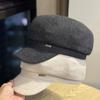 Woolen Octagonal Hat for Women Simple and Versatile Korean Style Face-showing Small Duck Tongue Beret British Style Big Round Face Hat