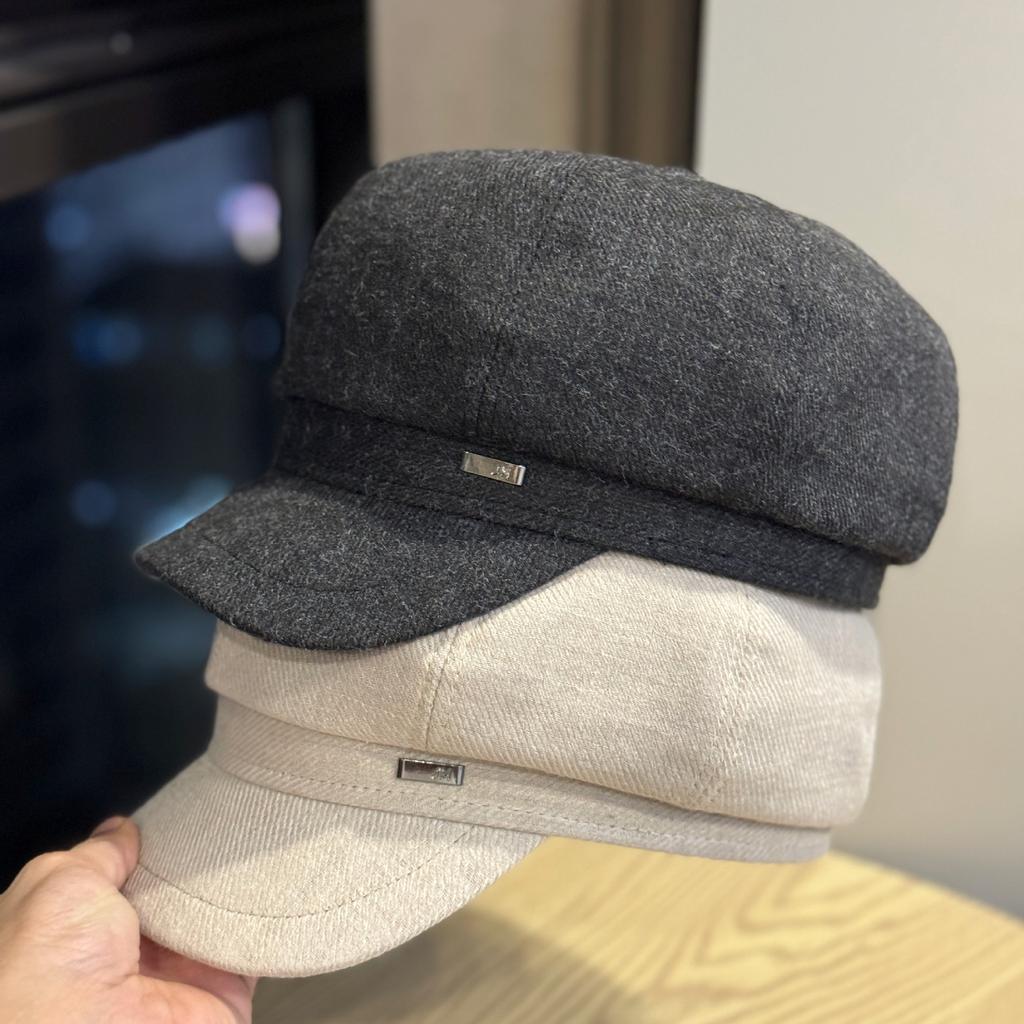 Woolen Octagonal Hat for Women Simple and Versatile Korean Style Face-showing Small Duck Tongue Beret British Style Big Round Face Hat