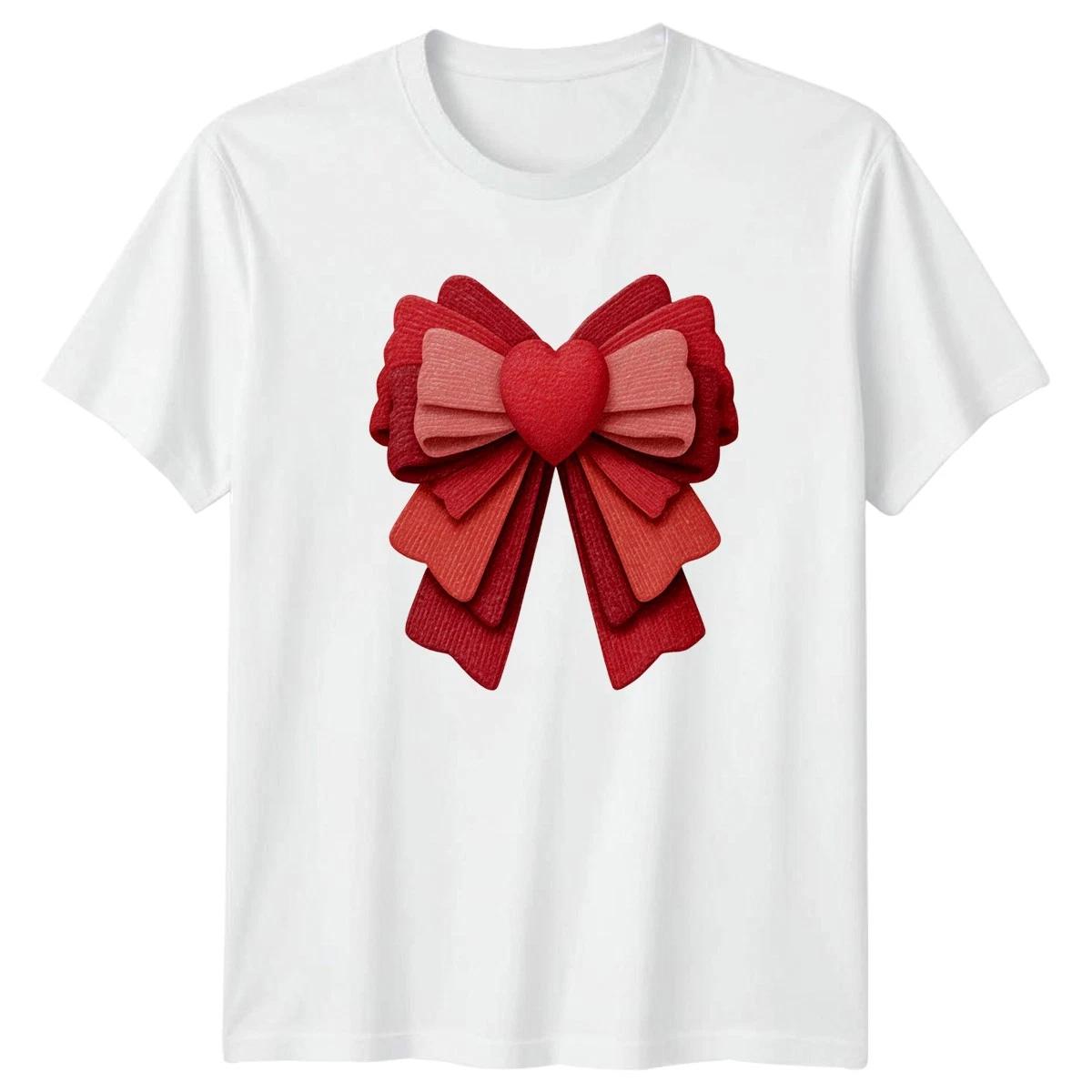 Red Heart Bow Valentines Day Mens T-Shirt Womens Tee Graphic Unisex Top XXXXL