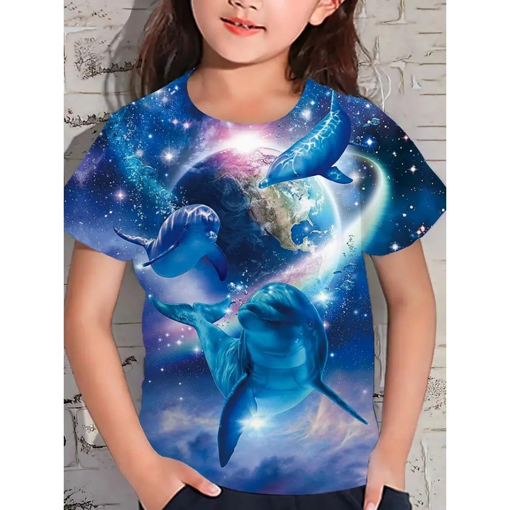 New summer girls short-sleeved T-shirt animal 3D digital printing trend casual loose tops