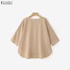 ZANZEA Women Hollow Lace Splice Round Neck Casual 3/4 Sleeve Blouse
