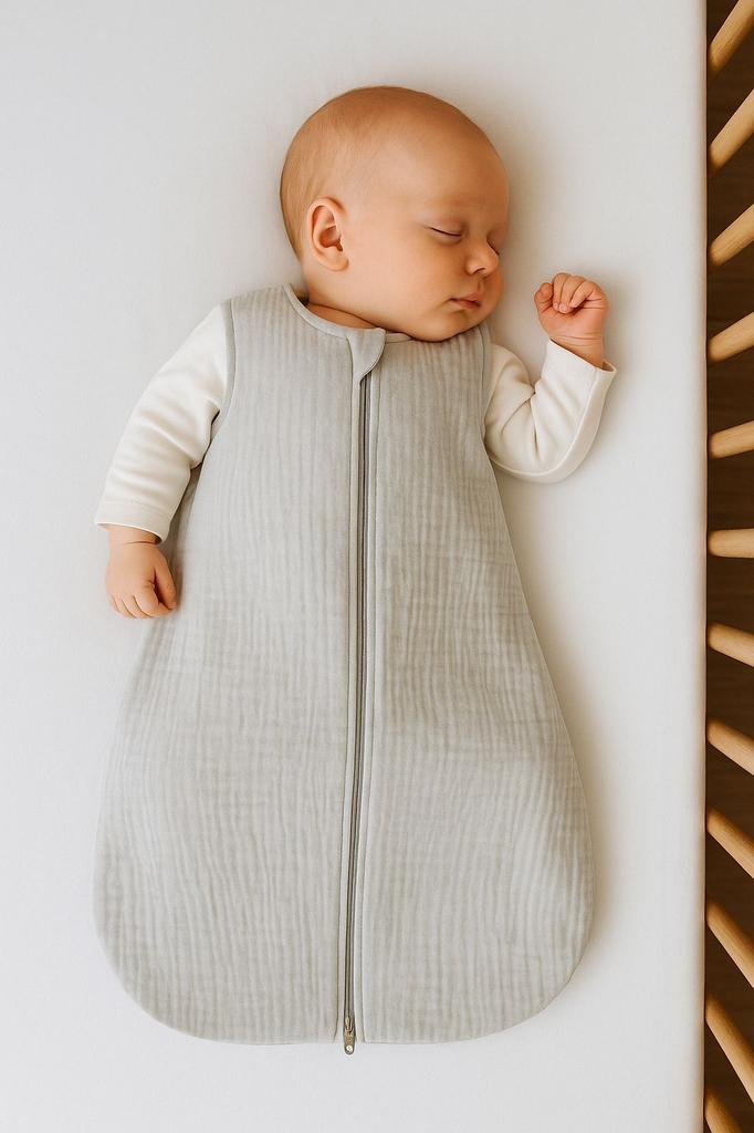 Rounded muslin sleeping bag for children S 0-6 months summer TOG 1.0 - gray