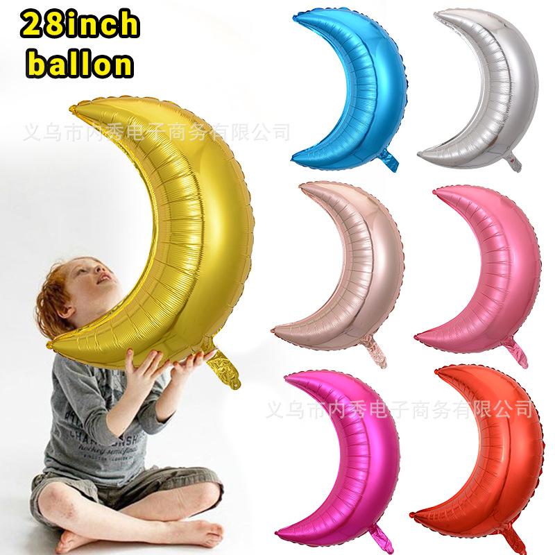 28-Inch Moon Balloon Modeling Birthday Party Arrangement Decorative Atmosphere Balloon Skinny Silver Moon Aluminum Film Balloon
