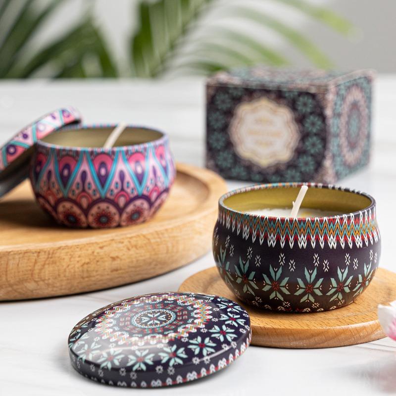 1Pcs/Box Scented Candle Set Gift Islamic Arabian Patterns Fragrance Candle Jar DIY Smokeless Couples Romantic Incense Candles