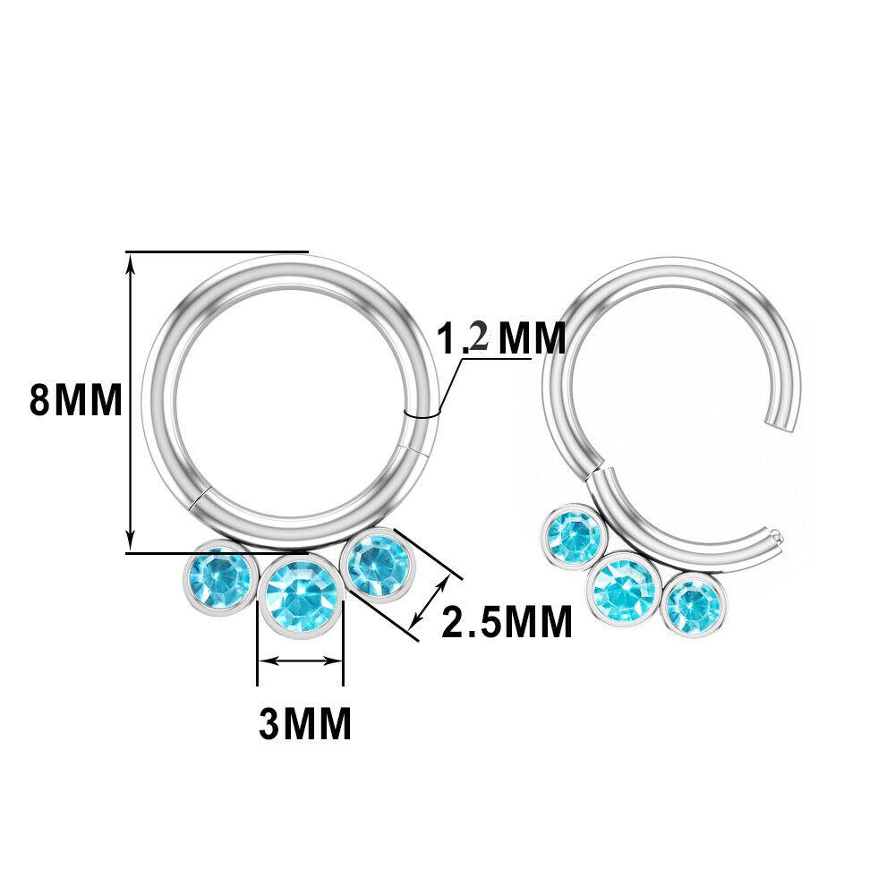 Titanio + Cristallo Anello per Naso Labbro Orecchino Segmento Incernierato 16G 8MM Gioiello Piercing Corpo