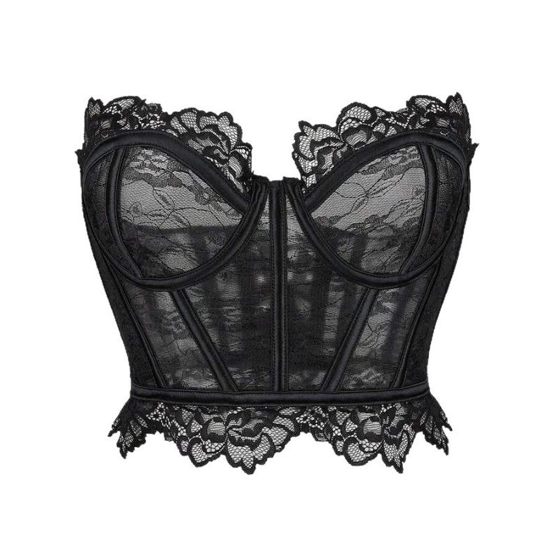 

Summer lace lus ize orsets embroidered steel rim transparent sexy plus size hottie fishbone bra XL чорний
