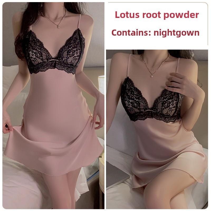 Sexy Backless Large-size Pajamas Plus Chest Pads Gather Lace Suspender Pajamas Women's Loungewear Set