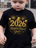 Children's T-Shirt 2026 Happy New Year Greeting Short Sleeve Casual Crew Neck T-Shirt Year of the Horse Gift Top Loose Clothing