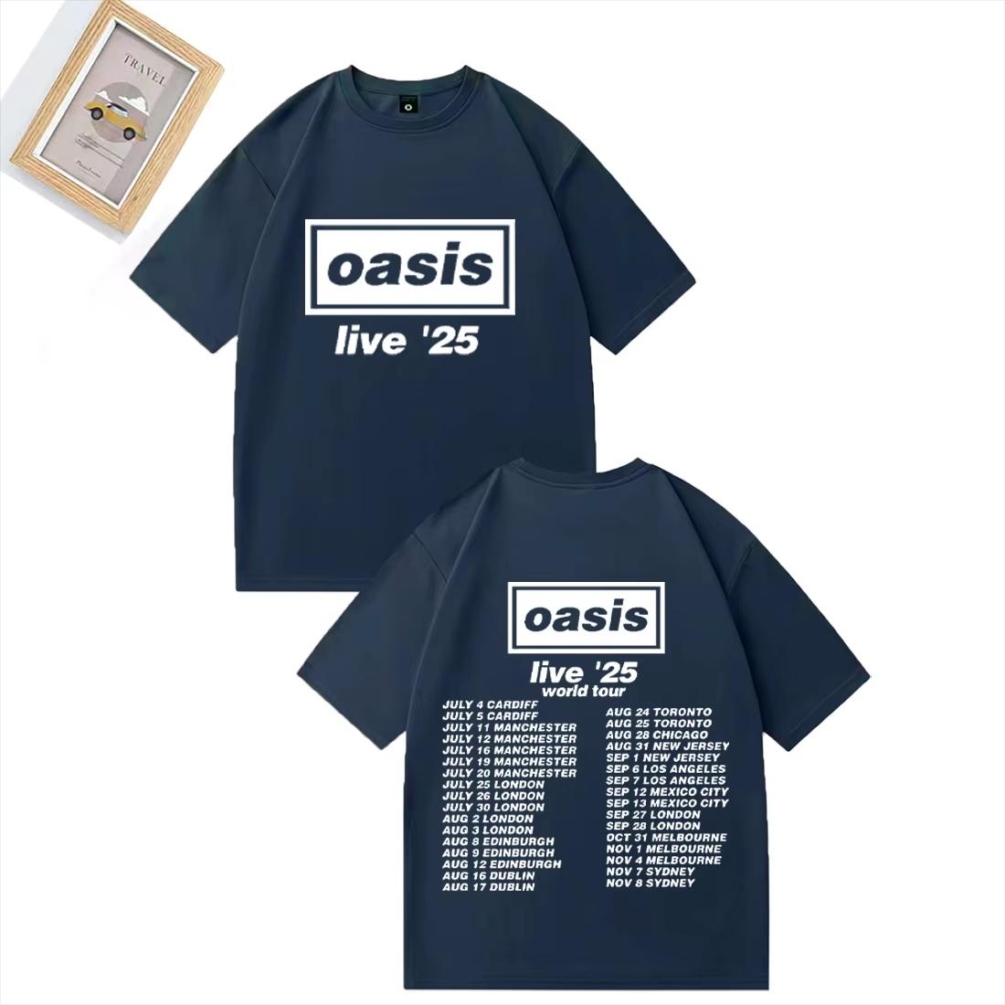 

2025 Summer British Rock Band OOasis Live 25 Tour Graphics 100 Pure Cotton Printed Tshirt Men Hip Hop Streetwear Short Sleeve 4XL