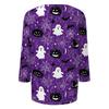 Women's Casual Halloween Print Top Three Quarter Sleeve Round Neck Pullover Shirt Lightweight Comfortable Fit for Everyday Wear