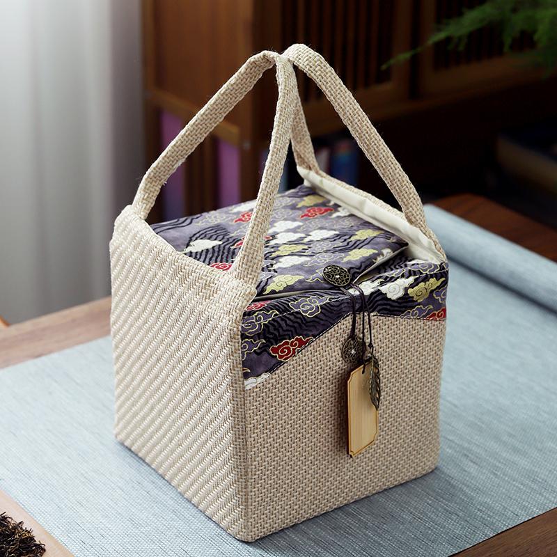 Vintage Tee Stoffverpackungsbeutel Tragbares Keramik Teegefäß Geschenktüten Schönes Muster Einzelne Dosen Aufbewahrungsbeutel Ohne Dosen