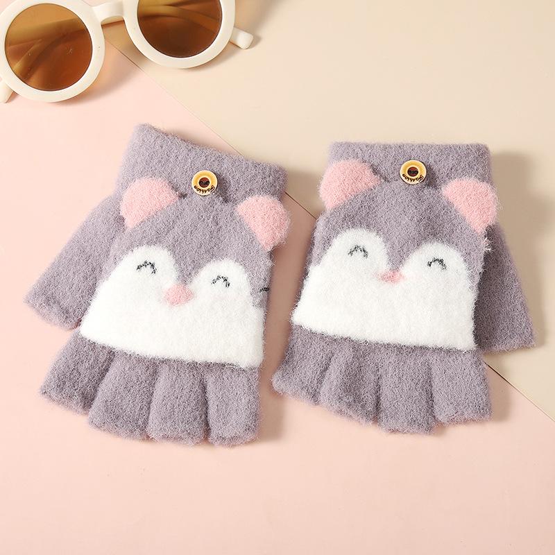 New Children's Half Finger Warm Gloves In Winter Fingers Children's Baby Flip Gloves Kindergarten Fleece Gloves