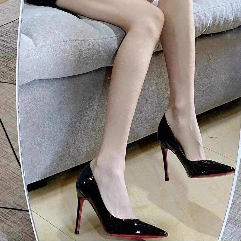Nude high heels women's autumn new temperament black niche autumn and winter patent leather black single shoes stiletto heel