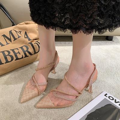 Mesh High Heels Design Sense Niche Temperament Socialite Half Bag Head Sandals Female Summer Fairy Style Stiletto Sandals