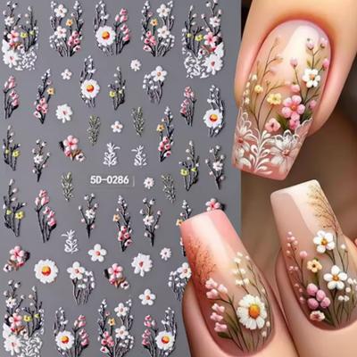 Christmas 5D Spring Floral Nail Art Stickers Cartoon Relief Fresh Floral Designs Self-Adhesive DIY Nail Art Decals Decorations