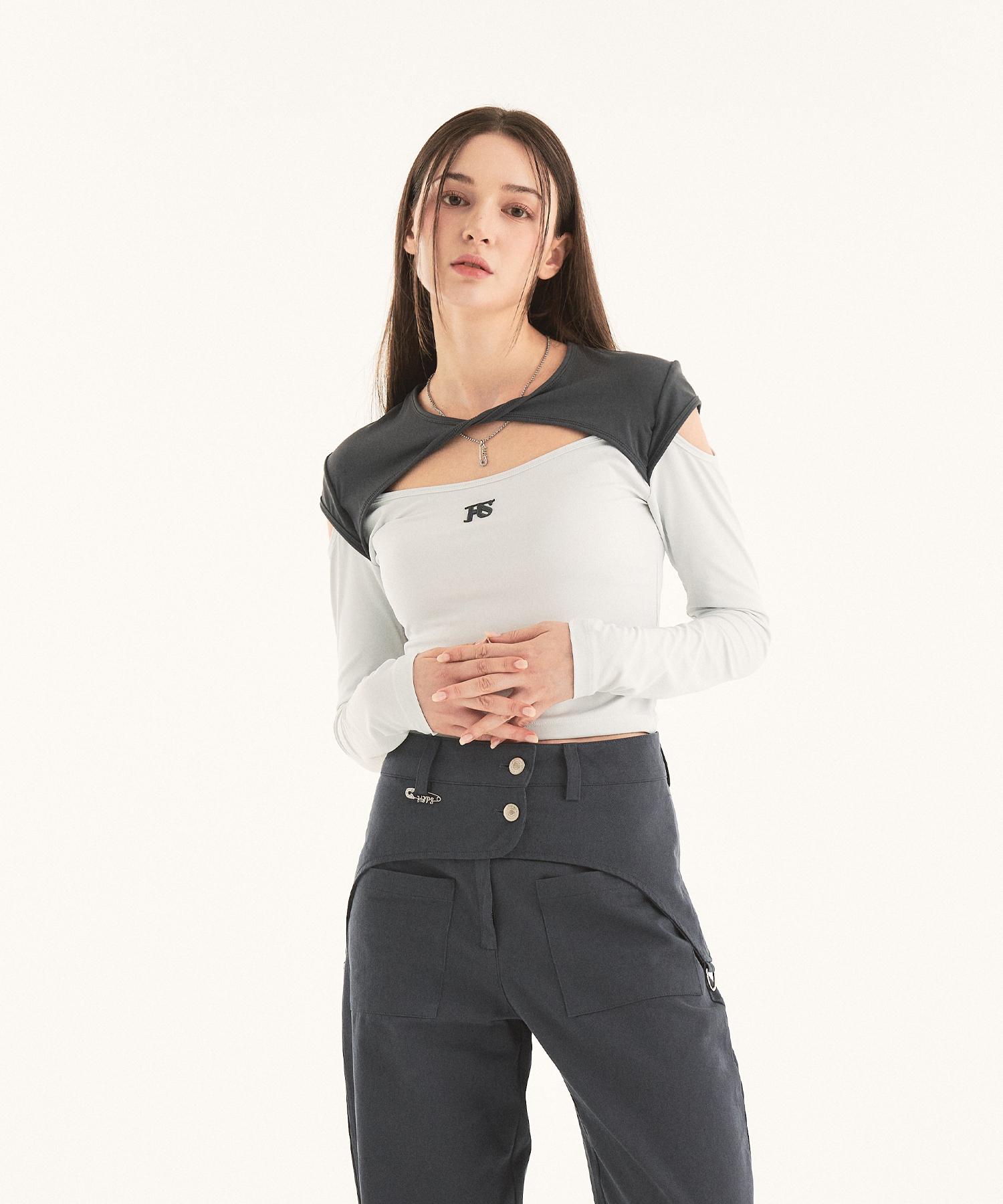 Double Hips Twist Cutout Top_Charcoal Charcoal