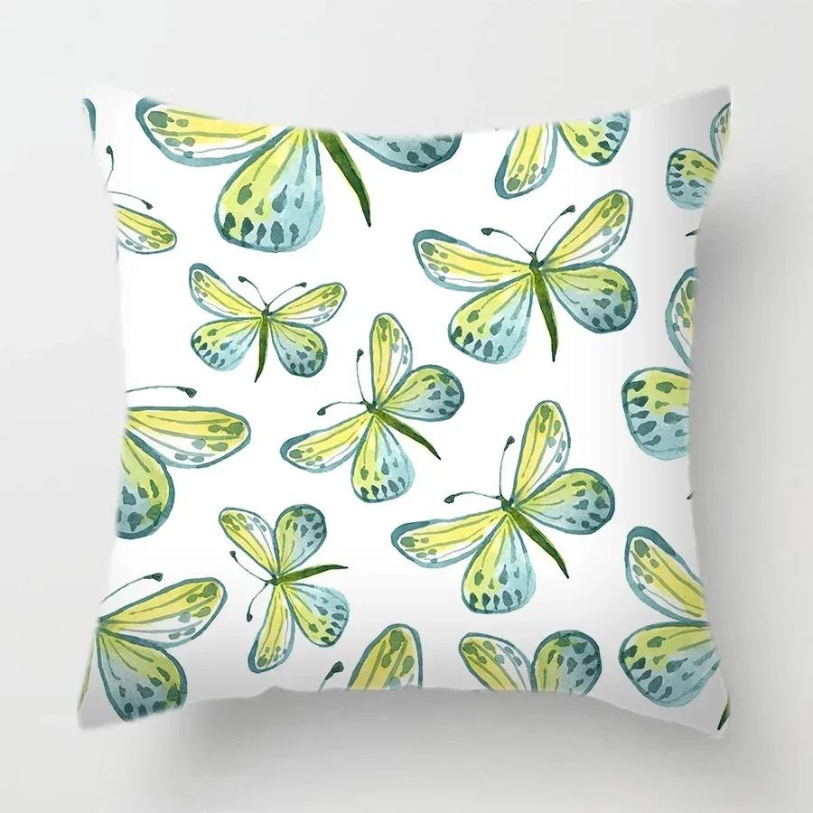 Home Decor Colorful Butterfly  Floral Print Pillow Covers Pattern Cushion Cover Suitable for Sofa Bedroom Car Pillow Cover