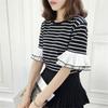 Women's Ruffle Striped T-shirt - Summer 2022, Korean Style, Casual Loose Fit