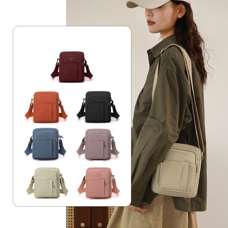 Mini-Nylon-Umhängetasche für Damen, mehrschichtige Reißverschluss-Handyhülle für den Alltag & Reisen