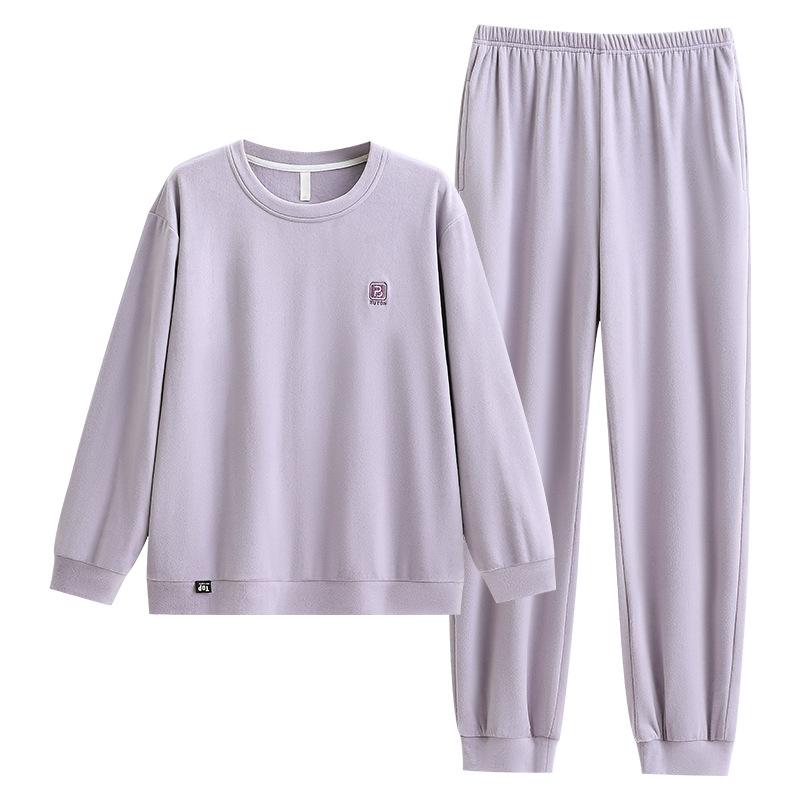 Coral Fleece Pajamas Women'S Autumn And Winter Round Neck Pullover Casual Island Fleece Warm Loungewear Set