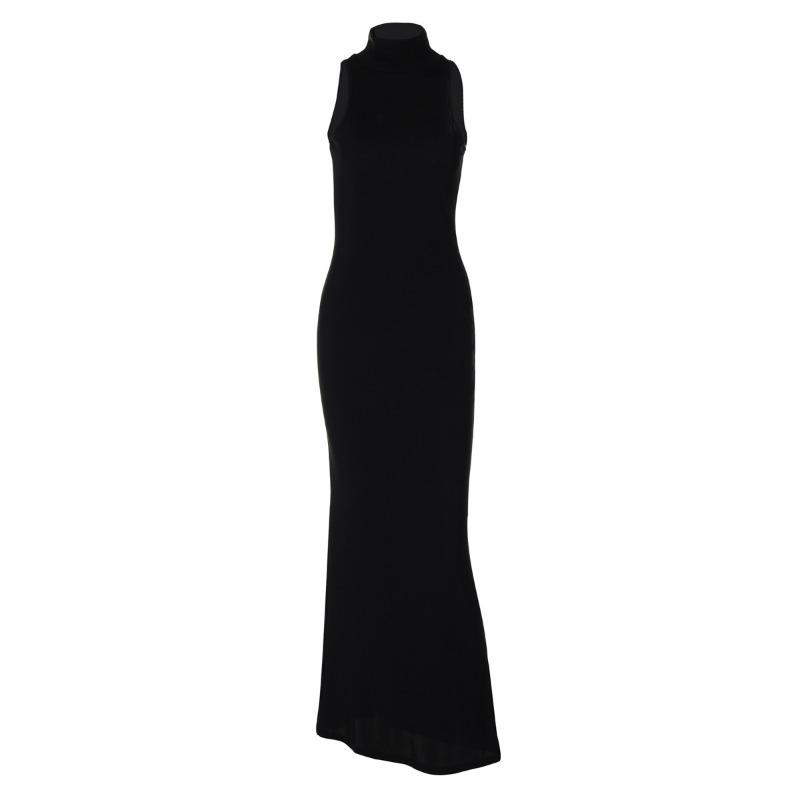 Women's Fashion Elastic Temperament Semi High Neck Sleeveless Solid Color Slim Fit Waist Slimming Long Dress Evening Dresses