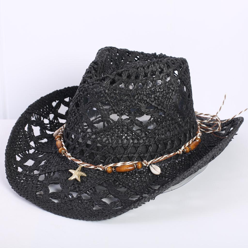 Popular European and American Classic Hollow Western Cowboy Hat Men's and Women's Fashion Vacation Breathable Sunshade Straw Hat