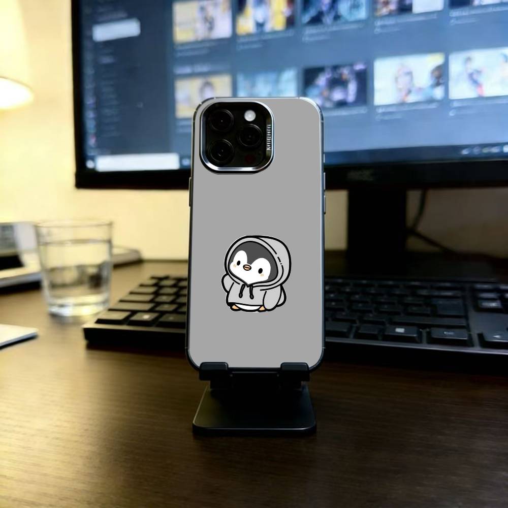 Penguin Kawaii Cute Cartoon Phone Case For iPhone 17,16,15,14,13,12,11 Plus,Pro Max,XS,Colored Silver Plated Inside Cover