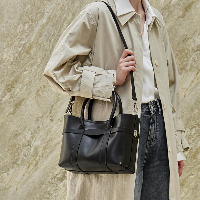 BURMINSA Luxury Genuine Leather Handbag for Women Minimalist Cowhide Shoulder Bag Large Capacity Office Commuter Tote