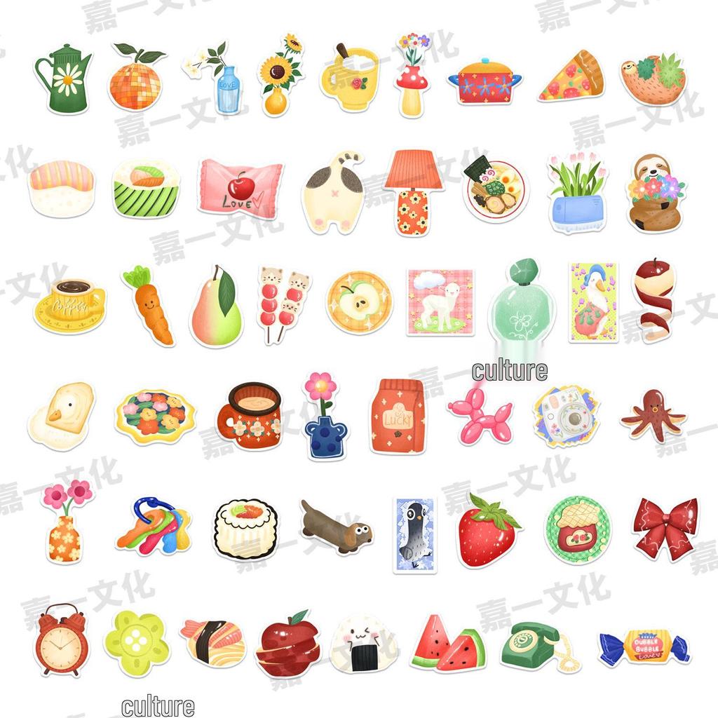 50 Cute Cartoon Food Stickers for Journals, Notebooks, Suitcases, and DIY Decoration