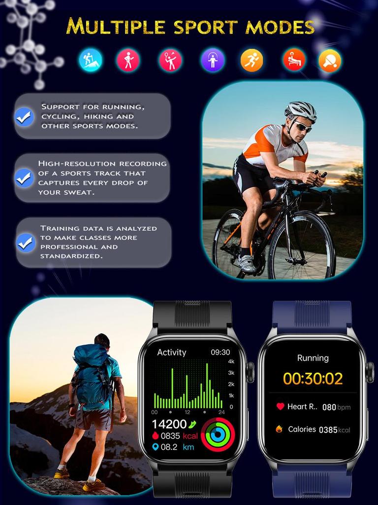SACOSDING Health Monitoring SmartWatch ECG+PPG Blood Pressure Full Wrapped Airbag Pressurization 2.06-inch Amoled Screen Heart Rate Smart Watches