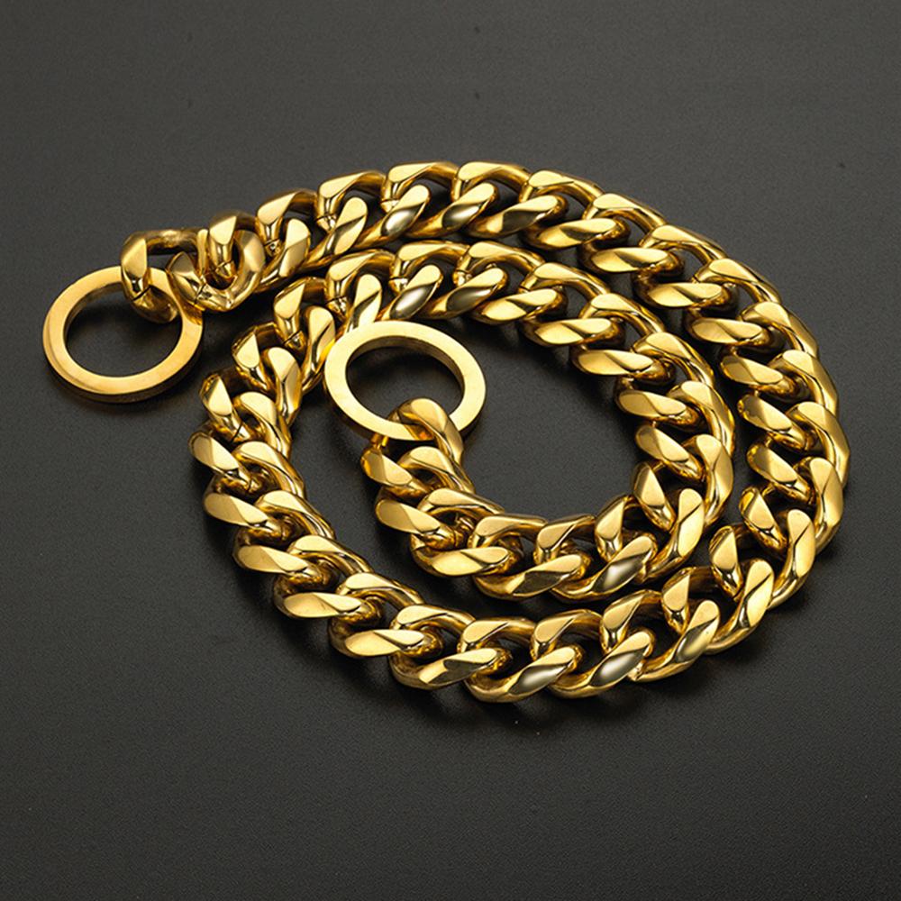 Heavy Duty 19mm Stainless Steel Dog Choke Chain Collar Pet Necklace Sliver 18K Gold Dog Cuban Link for Pit Bull Mastiff Bulldog
