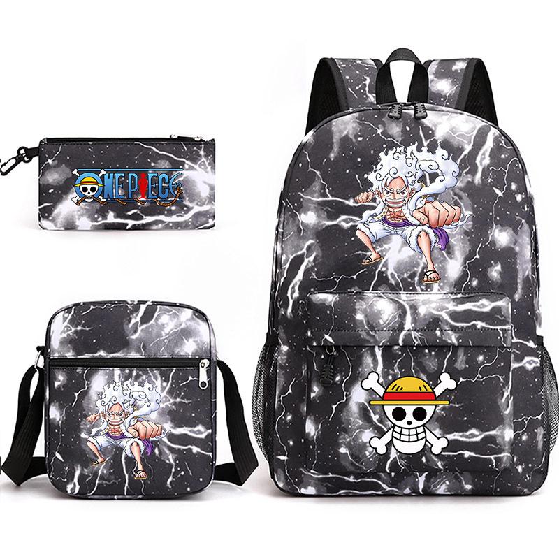 One Piece themed printed backpack + shoulder bag + pencil case three-piece student backpack set 0083