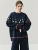 Women's Cashmere Snowflake Drop-Shoulder Sweater - Warm, Super Thick Crew Neck for Autumn/Winter