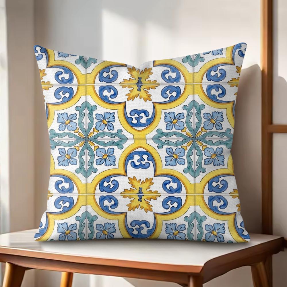 Greek Vacation Style Cushion Cover Natural Linen Organic Fabric DoubleSided Printing Couch Pillow Covers Home Decor