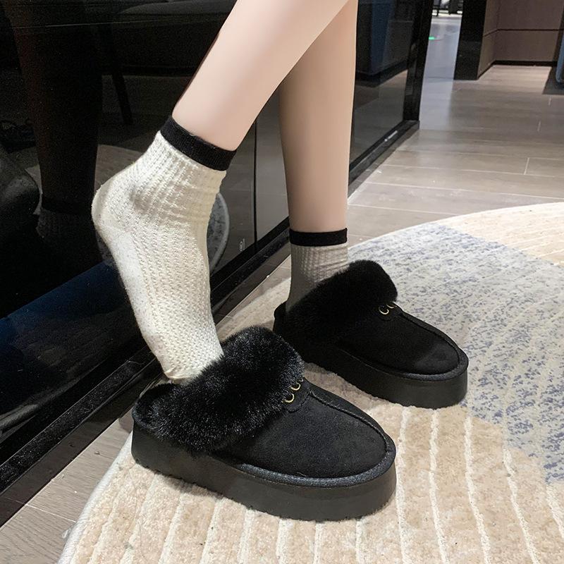 Women's lightweight comfortable non-slip heightening winter warm plush lining non-slip durable casual cotton slippers fur shoes