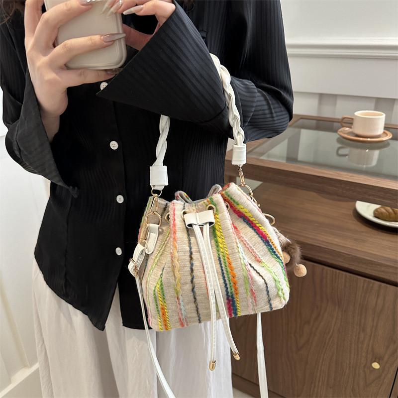 Stylish White Bucket Bag For Women Featuring Unique Ethnic Design Ideal For Spring