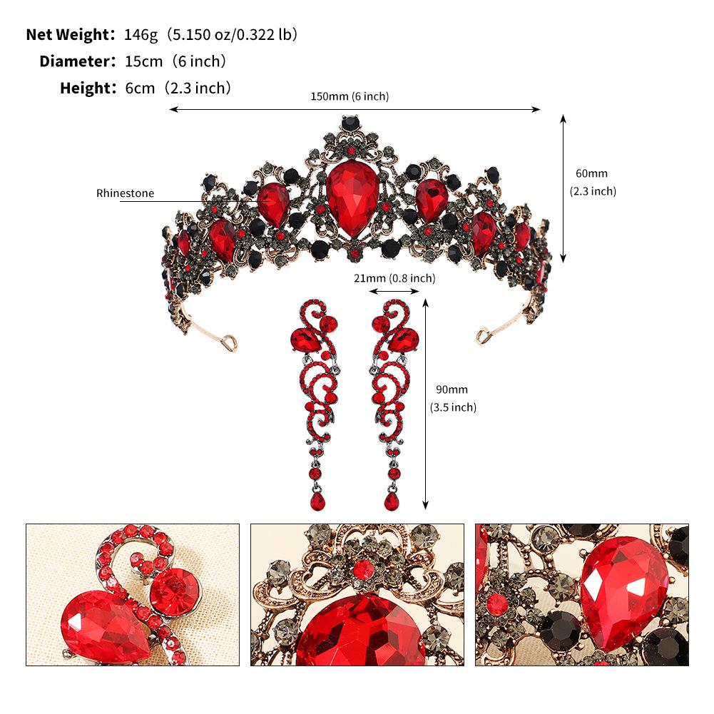 Аксессуары для волос в стиле тематической вечеринки, комплект серег с короной в стиле барокко, ретро, ​​полная бриллиантовая корона, вечерние серьги на Хэллоуин