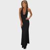 2025 Spring Women's Backless Halter Dress - Solid Color, Slim Fit