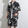 Hawaii Floral Men's Short Sleeve Loose Beach Shirt Set - Retro Hong Kong Style Trendy Cool Jacket