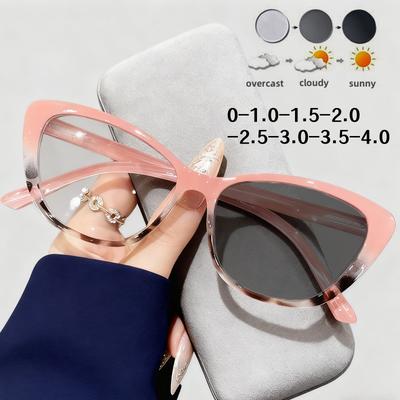 Women New Vintage Cat Eye Color Changing Near Sight Glasses Outdoor Photochromic Myopia Glasses Sports UV Protection Sunglasses