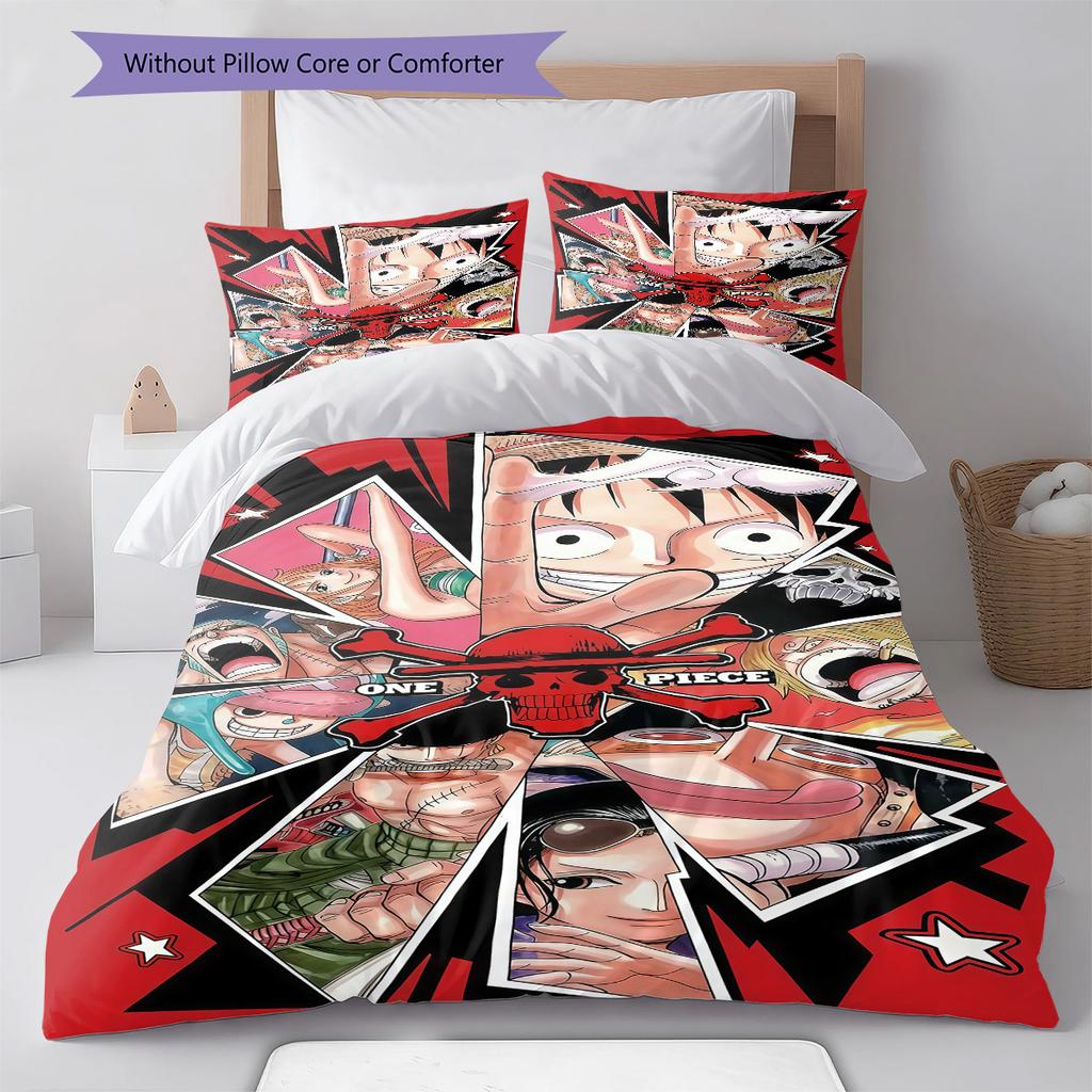 Set Piumone Copripiumone Federe Letto con Fantasia di Monkey D. Luffy One Piece Regalo di Compleanno per la Casa(1 * copripiumino + 2 * federa, senza nucleo)