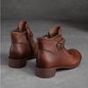 Johnature Retro Solid Color Short Boots Genuine Leather Round Toe Side Zipper Low Heel Casual Women's Shoes