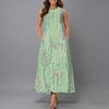 Ladies Plus Size Sleeveless Crew Neck Dress Distinct Floral Printed Loose Mid Length Dress