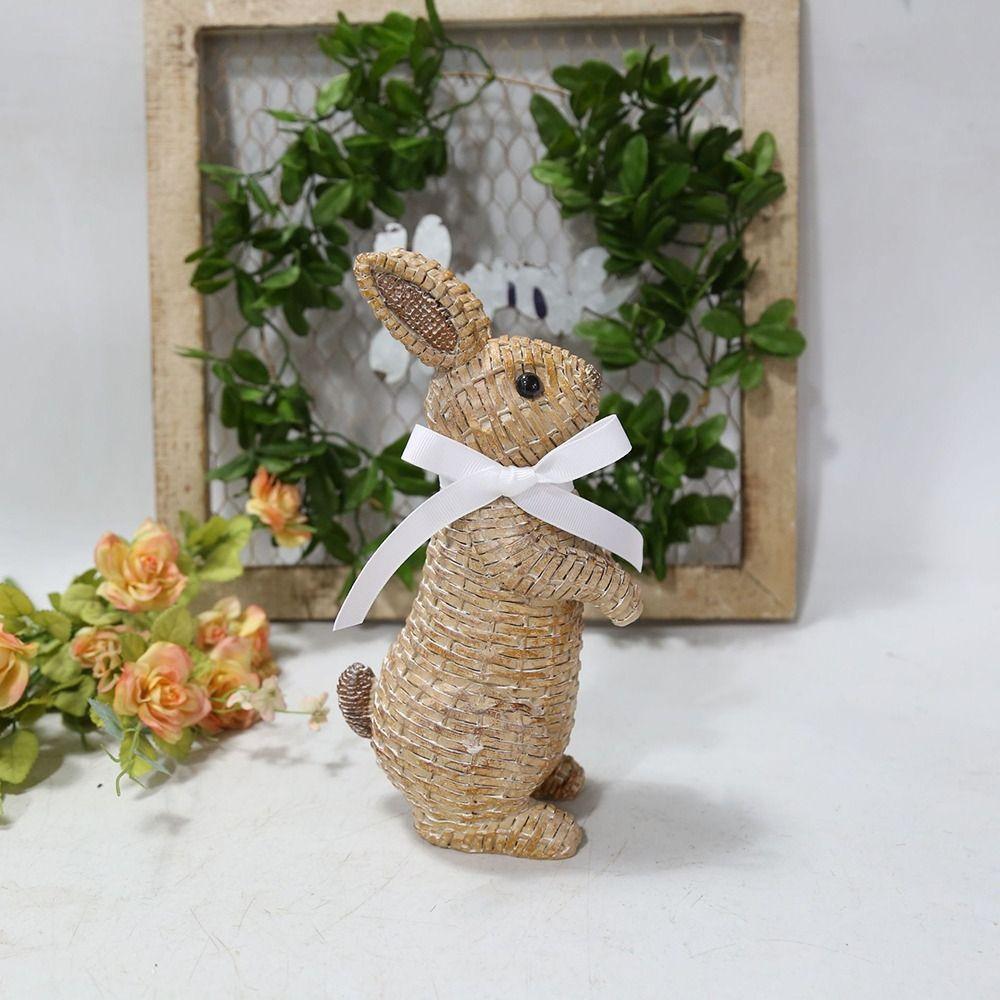 Resin Simulation Bunny Figurine Sitting Standing Position Realistic Easter Decoration Statue Happy Easter Handmade Bunny Model
