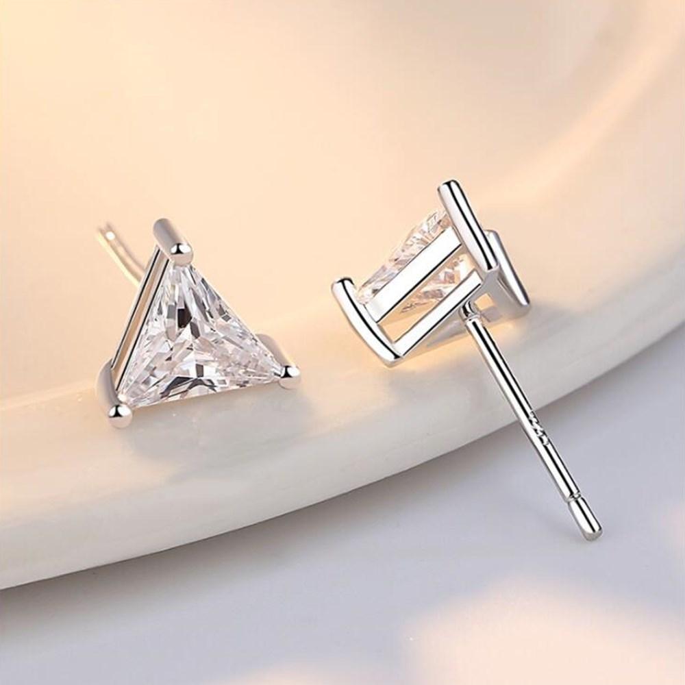 Sterling Silver Color Stud Earrings High Quality Woman Voguish Stylish Jewelry Retro Minimalist Simple Triangle Crystalline Cubic Zircon