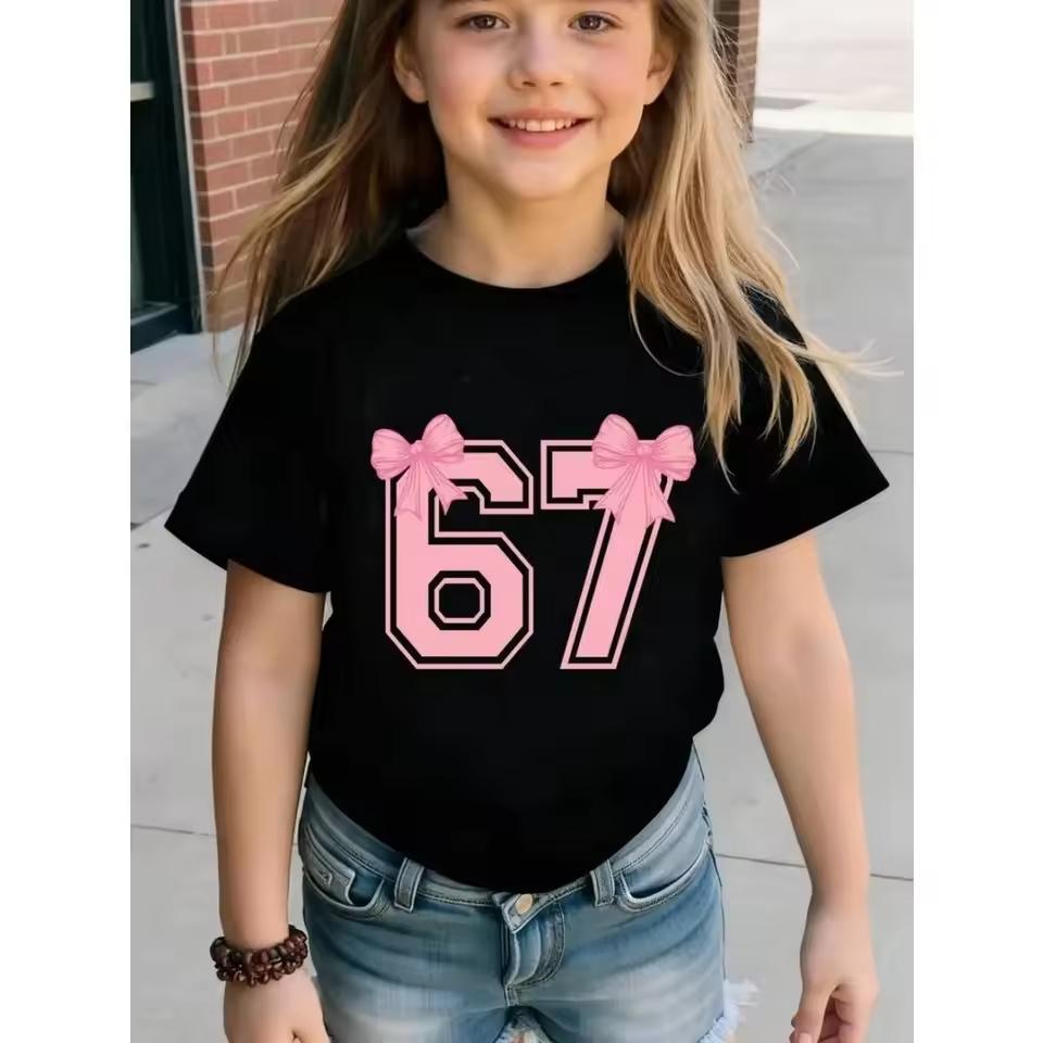 Summer Girls Kids Summer ShortSleeve TShirt  67 Stylish Comfortable Round Neck TShirt Cute Childrens Birthday Gift Pink Tops